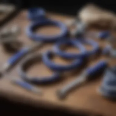 Artisanal crafting tools used in the making of lapis bracelets, showcasing intricate craftsmanship.