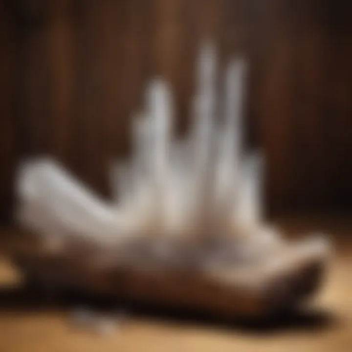 An arrangement of selenite sticks on a natural wooden background, highlighting their earthy connection.