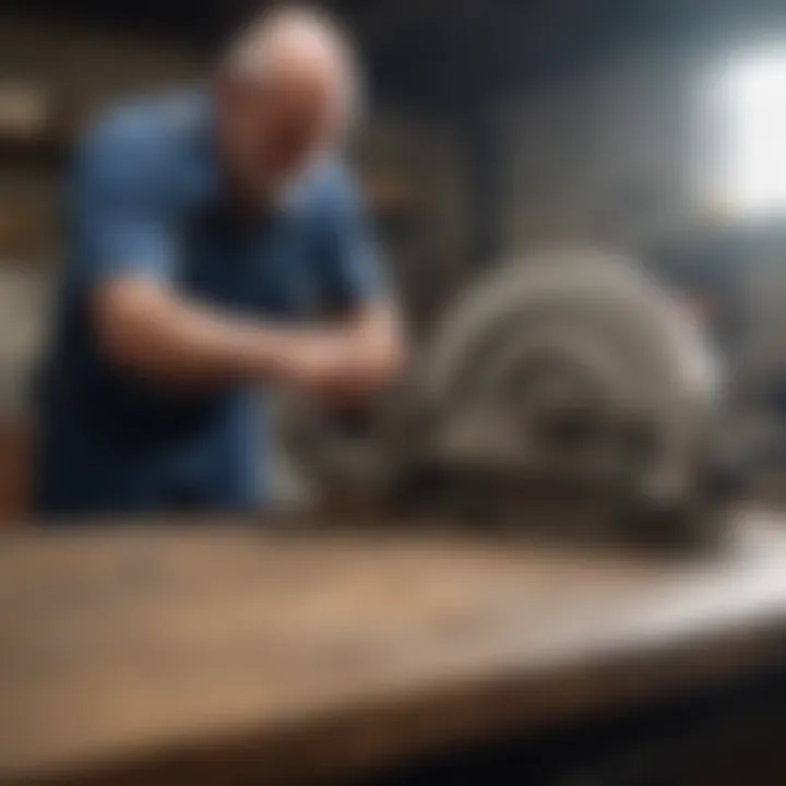 A technician performing maintenance on a slab saw, ensuring its optimal performance