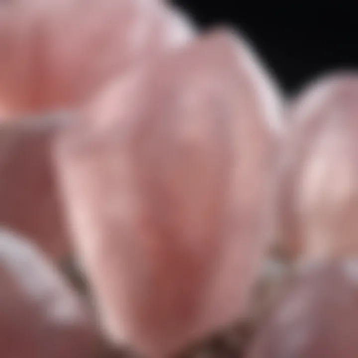 A close-up view of polished rose quartz showcasing its translucent beauty and unique patterns.