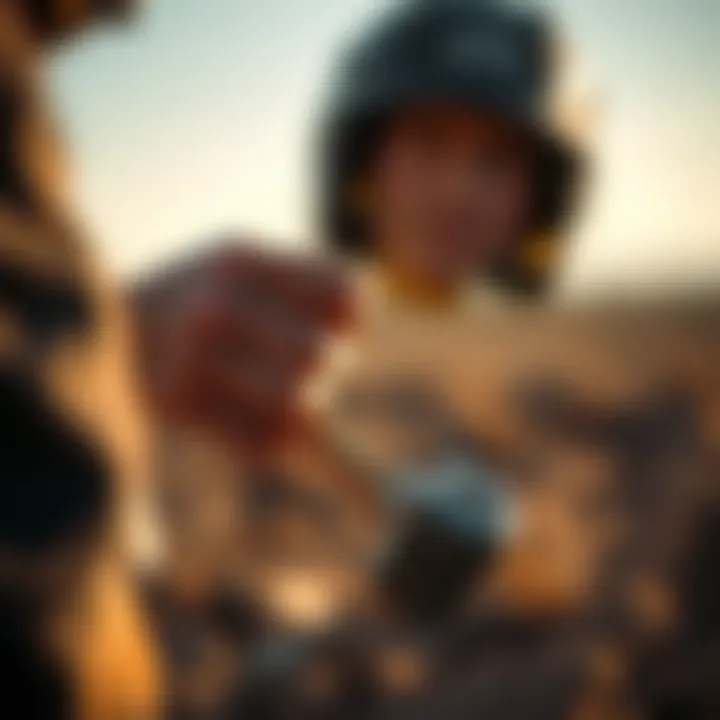 Utilizing a Small Rock Hammer in the Field An individual carefully using a small rock hammer in a field setting