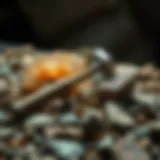 Small Rock Hammer with Geological Specimens A small rock hammer resting on a bed of assorted geological specimens