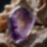 A close-up view of a raw amethyst crystal showcasing its natural beauty and geological formation.