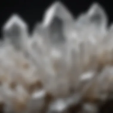 A close-up view of clear quartz crystals showcasing their unique formations