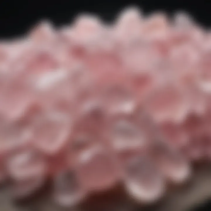 A collection of rose quartz pieces exhibiting various shades of pink