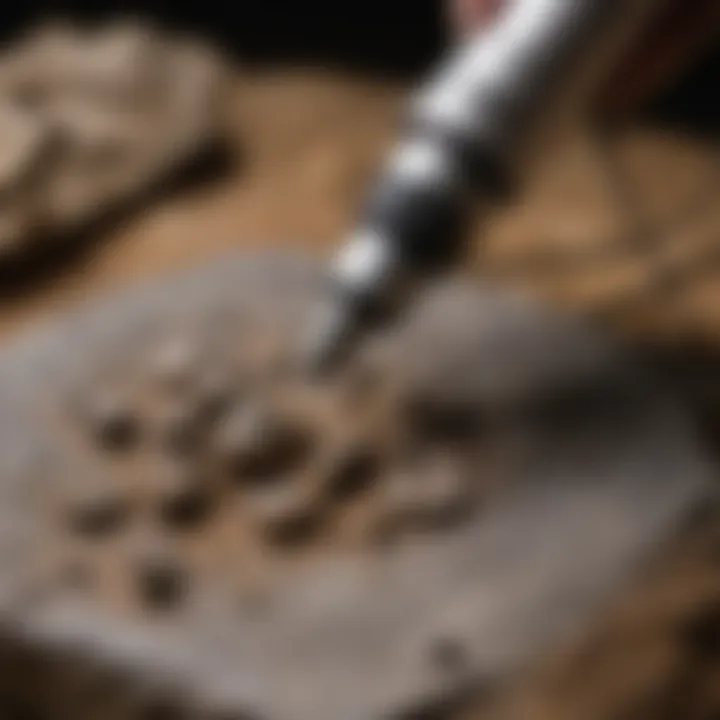 Dremel tool in action on a fossil