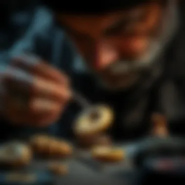 Artisan crafting a dinosaur bone cabochon with precision tools