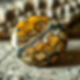 Close-up view of a dinosaur bone cabochon showcasing unique patterns
