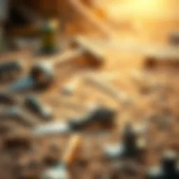 Dinosaur fossil excavation site showcasing tools and techniques