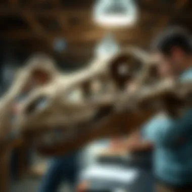 Educational workshop featuring dinosaur skull replicas for learning