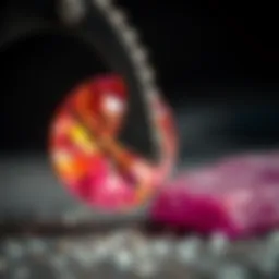 Close-up of a lapidary saw in action, cutting through a vibrant gemstone