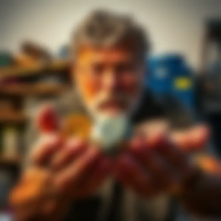 A hobbyist showcasing polished gemstones