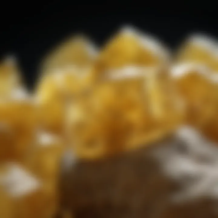 Close-up view of yellow apatite crystal with distinct color variations.