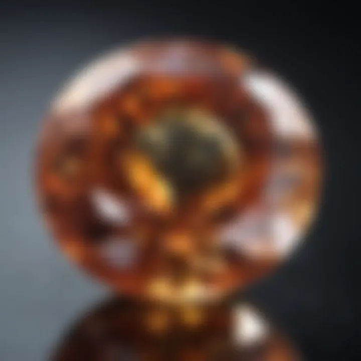 Close-up of a finished gemstone reflecting brilliant facets