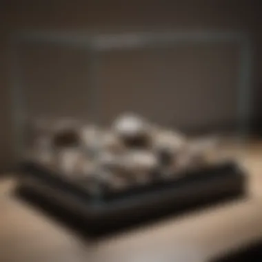 Floating Display Case with Rare Rocks Elegant floating display case showcasing a collection of rare rocks with backlighting