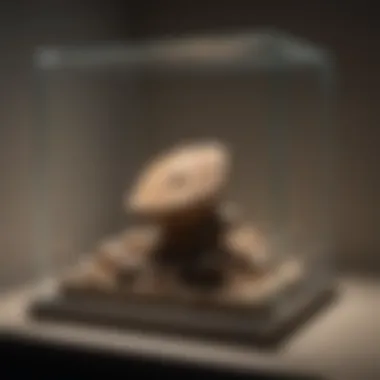 Minimalist Floating Display Case with Fossils Minimalist design of a floating display case featuring exotic fossils in a modern setting