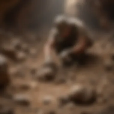 An individual carefully excavating a fossil from soil