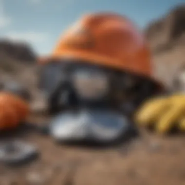 A safety kit including goggles and gloves for excavation