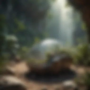 Illustration of Ancient Ecosystem Illustration of ancient ecosystem influenced by fossil findings