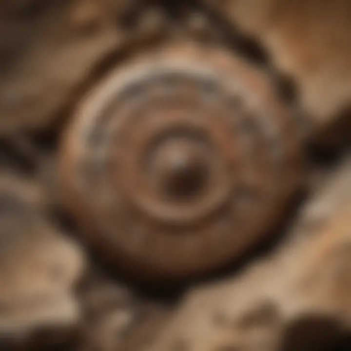 An intricate fossil embedded in sedimentary rock, showcasing details of ancient life.