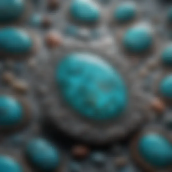 Close-up view of a stunning turquoise cabochon highlighting its unique patterns and colors.