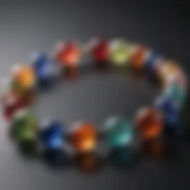 Close-up of colorful gemstones used in authentic chakra bracelets