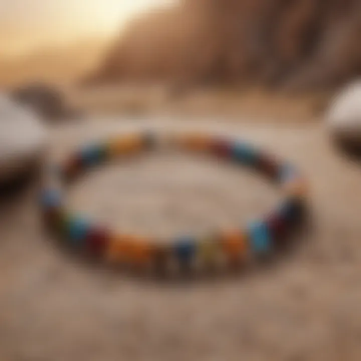 A serene setting with chakra bracelets displayed, symbolizing balance and well-being