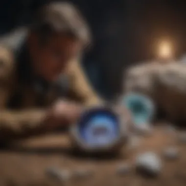 A geologist examining a geode with specialized tools