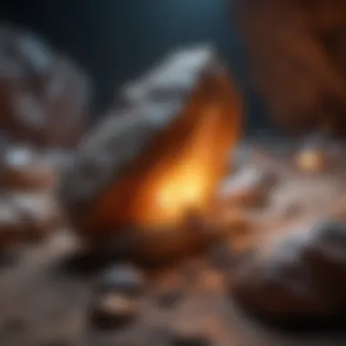 Geological Formation of Luminescent Rocks Geological formation displaying rocks that naturally emit light, captured in a dimly lit environment