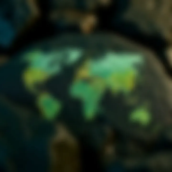 Geographical Sources of Dark Green Stones A geological map illustrating the geographical sources of various dark green stones worldwide.