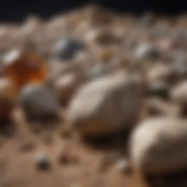 A close-up of various rock samples displayed in an educational setting.