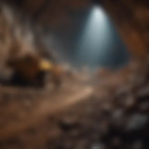 An underground mining site showcasing the rugged terrain and equipment used in gold extraction.