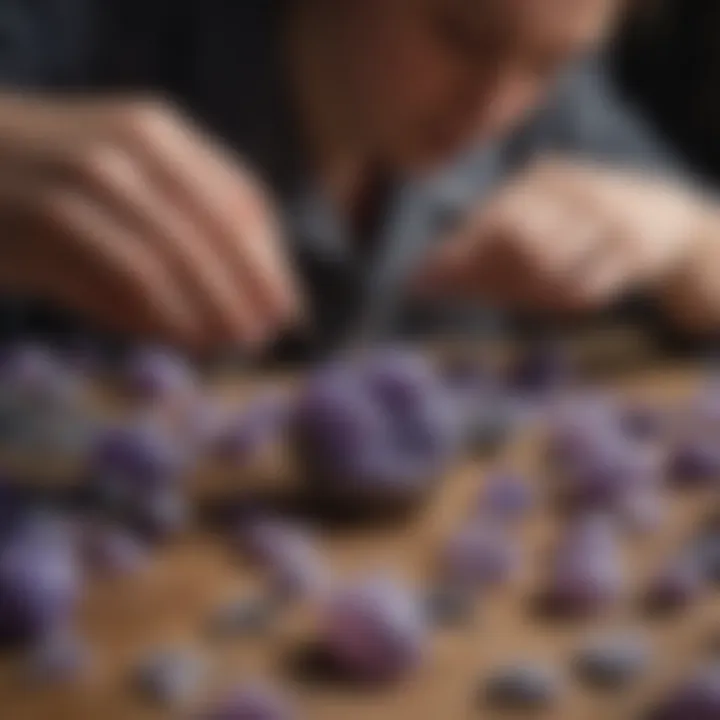 An artisan meticulously crafting grape agate jewelry, highlighting the skill and artistry involved in the creation