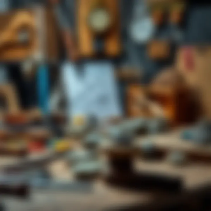 An organized workspace with tools for rock evaluation.