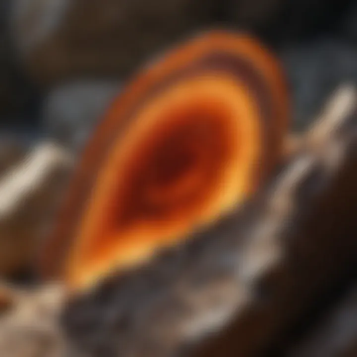 Natural agate specimen embedded in rock formation.