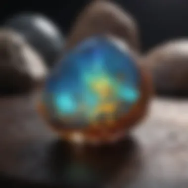 Comparison of an authentic opal and a synthetic imitation gemstone.