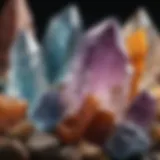 A close-up view of various crystals showcasing their unique shapes and colors