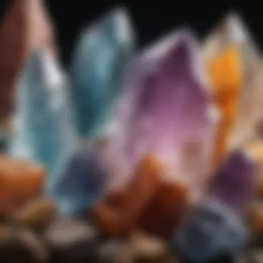 The Distinctive Beauty of Crystals A close-up view of various crystals showcasing their unique shapes and colors