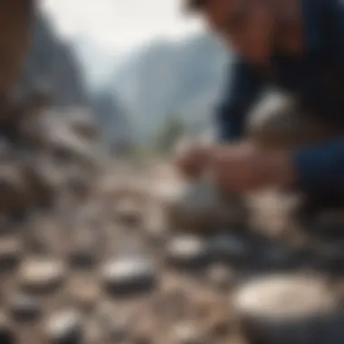 Geologist examining stones outdoors