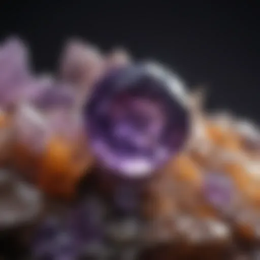 Close-up view of genuine amethyst with natural inclusions