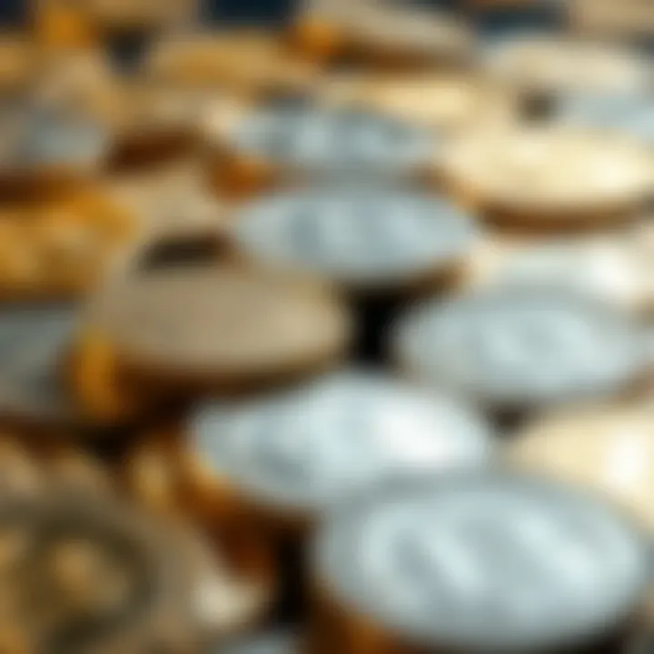 An array of gold coins showcasing different textures