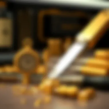 Tools for testing gold purity displayed on a table