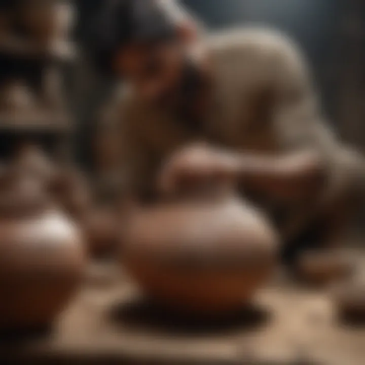 An archaeologist examining a traditional Indian pottery piece.