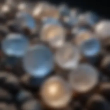 A selection of moonstones under different lighting conditions