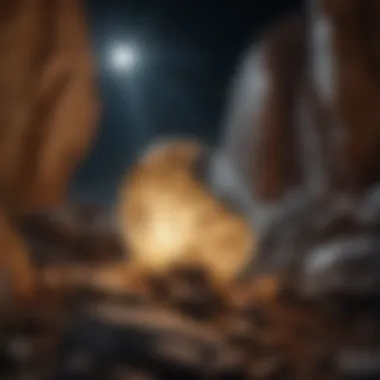 Illuminating Yooperlite with a High-Intensity Flashlight High-intensity flashlight beam illuminating Yooperlite rocks at night