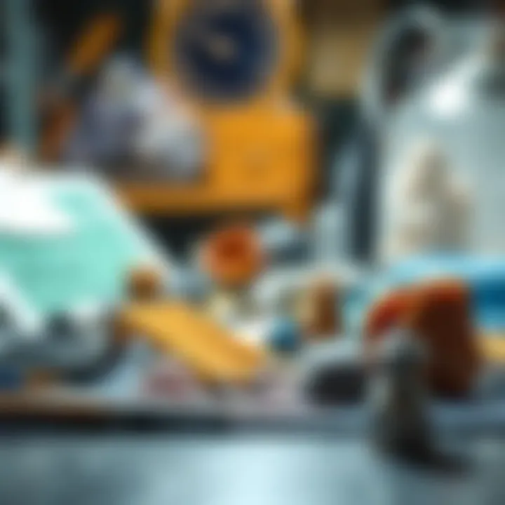 A set of crystal identification tools neatly arranged on a table