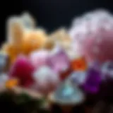 A close-up view of various crystal types showcasing their unique colors and structures