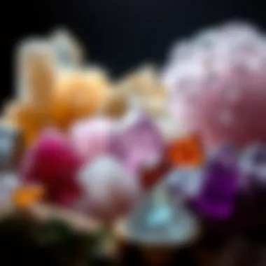 A close-up view of various crystal types showcasing their unique colors and structures
