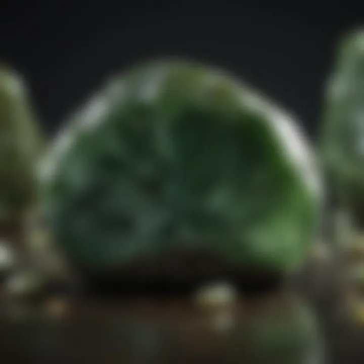 Nephrite jade in raw form, highlighting its deep green color and smooth surface