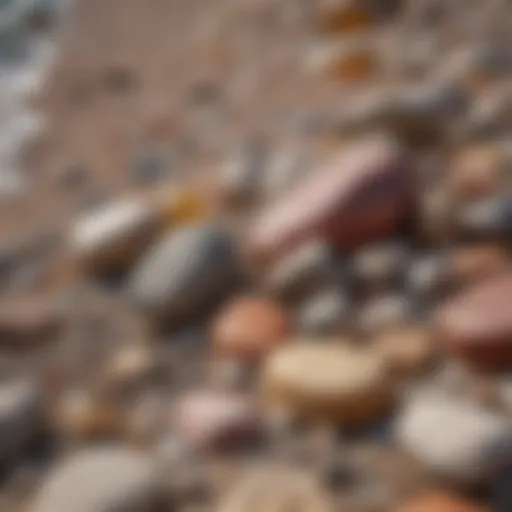 Colorful rocks along the Lake Michigan shoreline showcasing diverse geological formations